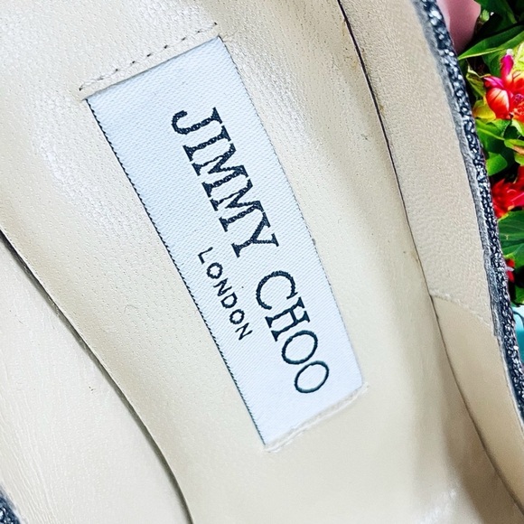 JIMMY CHOO Abel 100mm Pumps in Anthracite Silver Glitter Metallic 34.5 - Picture 7 of 13